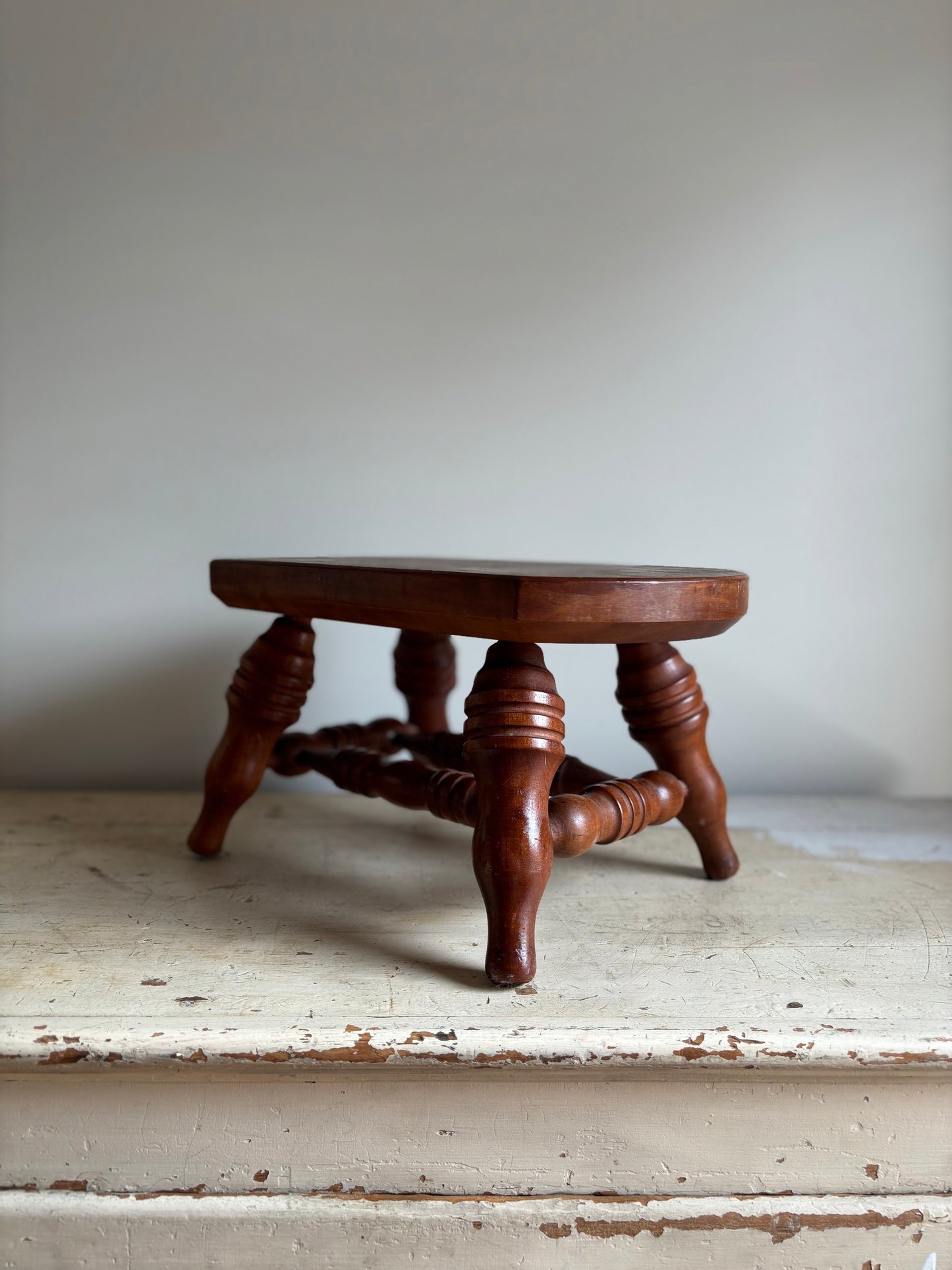 Antique Solid Wood Footstool image 0