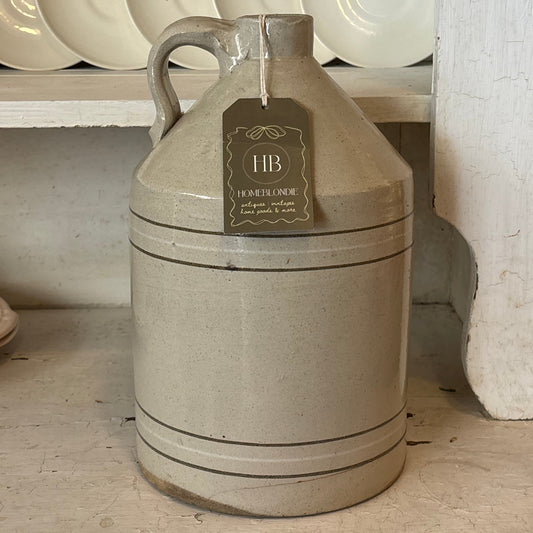 Antique Brown and Cream Striped Crock with Handle